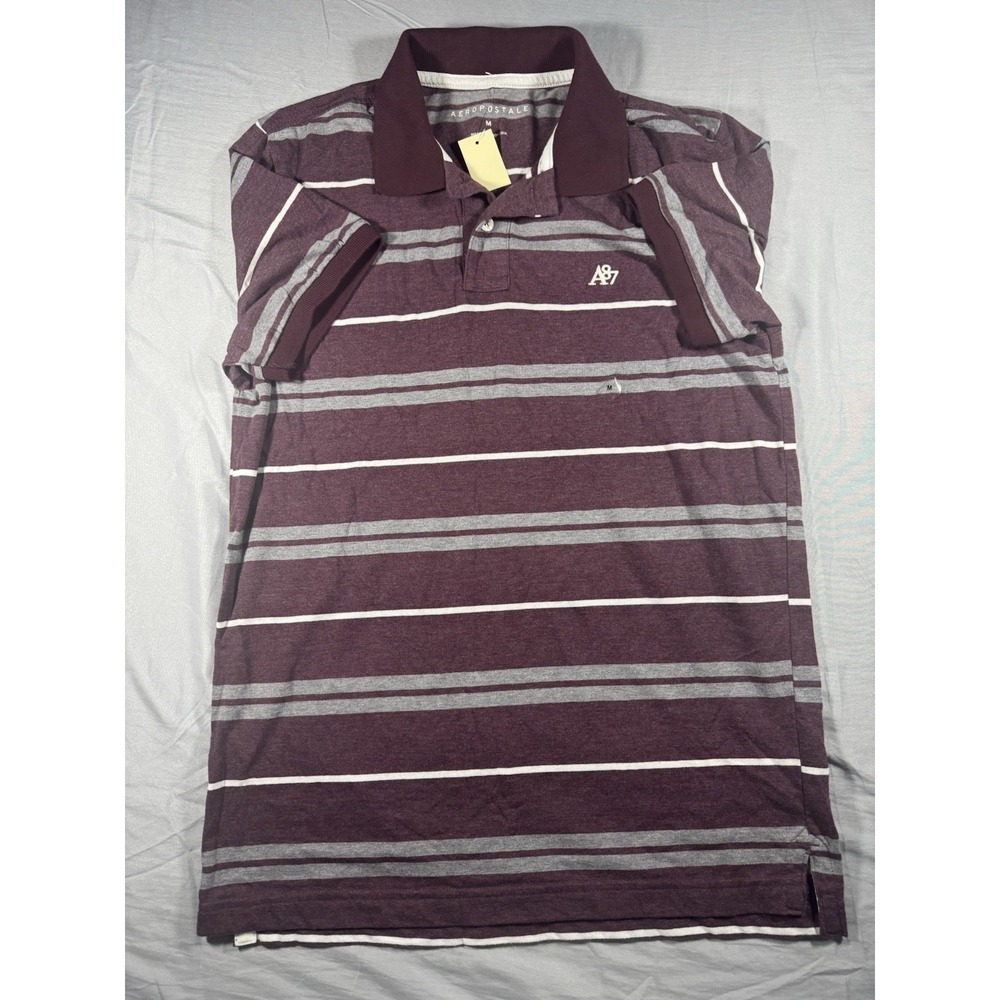Aeropostale Men's Maroon & Grey Striped Short Sleeve Polo Size M